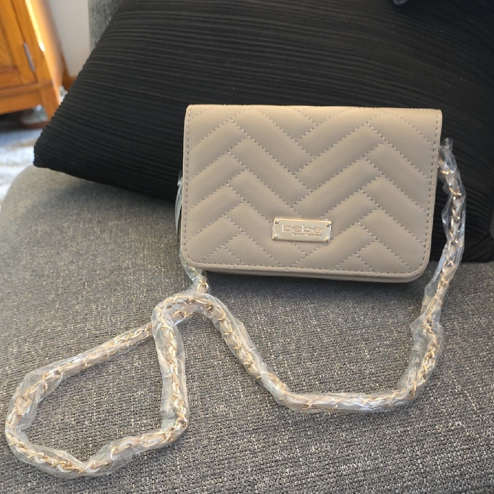 bebe Quilted Crossbody Bag in Beige 7 1/2x5x2